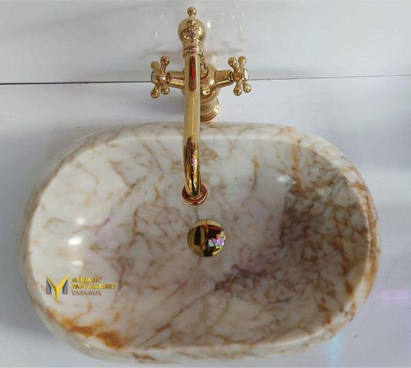 Mym Mermer Yapı Market Afyon Sarılı Mermer Bombeli Oval Lavabo - Image 1