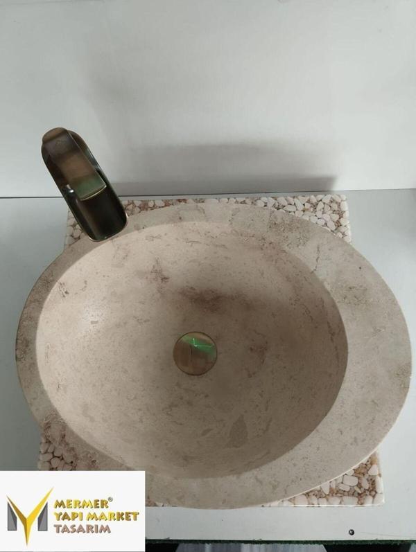 Mym Mermer Yapı Market Traverten Kenar Detay Elips Lavabo - Image 1
