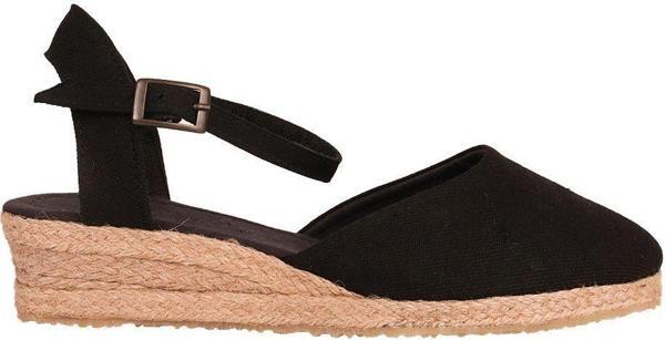 Gerçek Elişi Topuğu Açık Bilekten Bantlı 3cm Dolgu Topuk Siyah Keten Hasır Espadril Handmade - Image 1