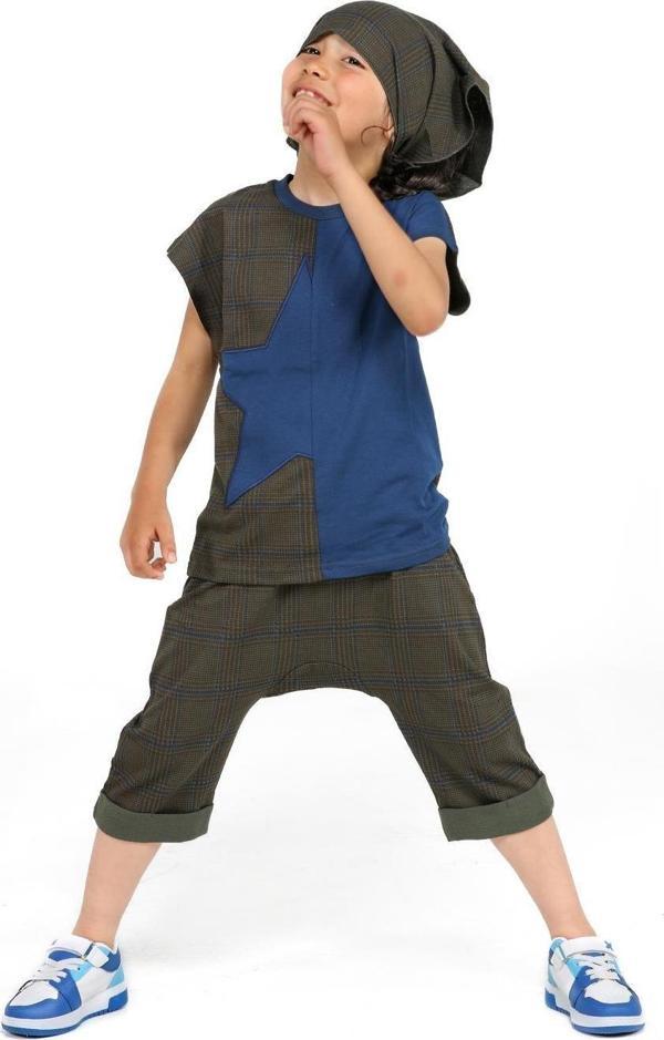 Star Khaki 3'lü Tshirt + Kapri +Bandanalı Takım  - Image 1