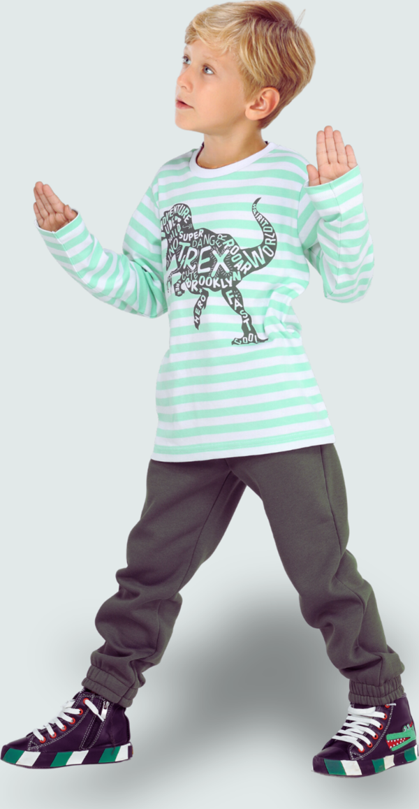Yeşil Yazılı Dino Jogger +T-shirt Takım - Image 1