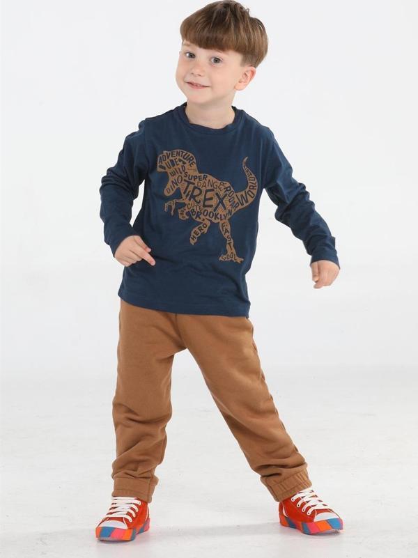Kahve Yazılı Dino Jogger Pantolon + Tshirt Takım - Image 1