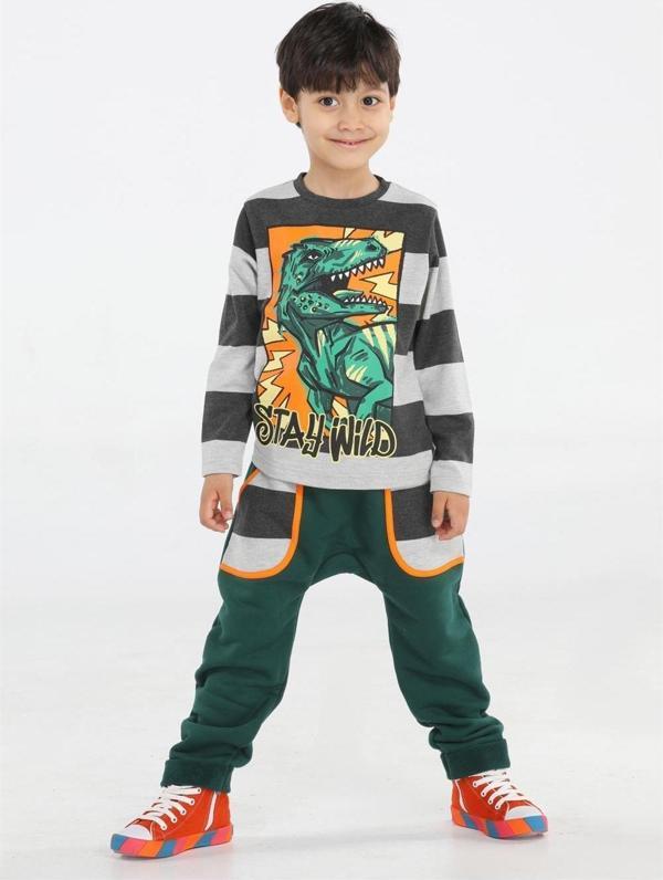 Yeşil T-rex Cepli Baggy Pantolon + T-shirt - Image 1