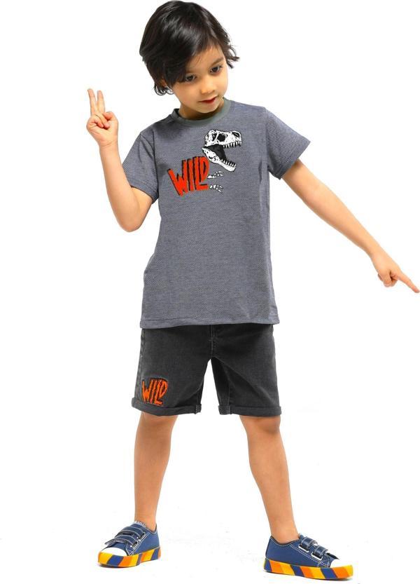 Wild Dino Gri Denim Şort + T-Shirt Takım - Image 1