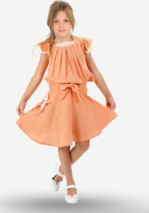 Pale Muslin Dantelli Kız Çocuk Tunik + Etekli Takım - Image 1