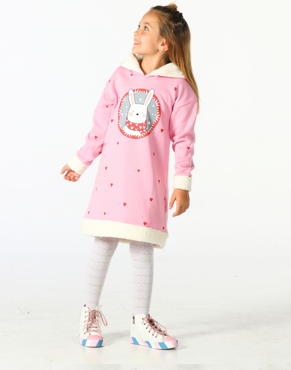 Bunny Pink Yumoş Kız Çocuk Elbise - Image 1