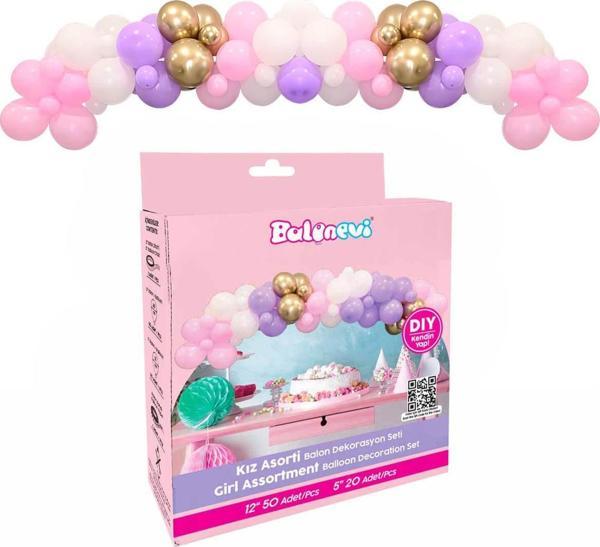 Balonevi Kız Asorti Balon Dekorasyon Seti (70 Li Paket) - Image 1