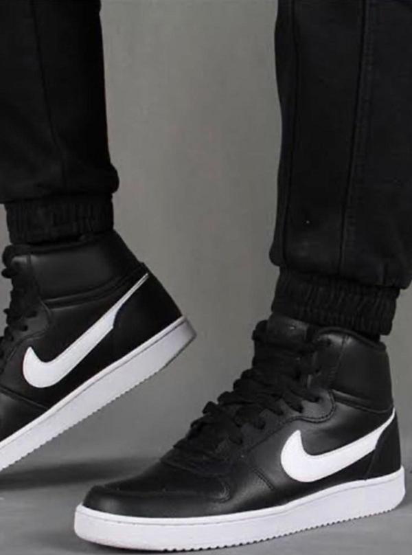 Nike Ebernon Mid Triple Leather Erkek Sneaker Hakiki Deri Bilekli Spor Ayakkabı Siyah - Image 1