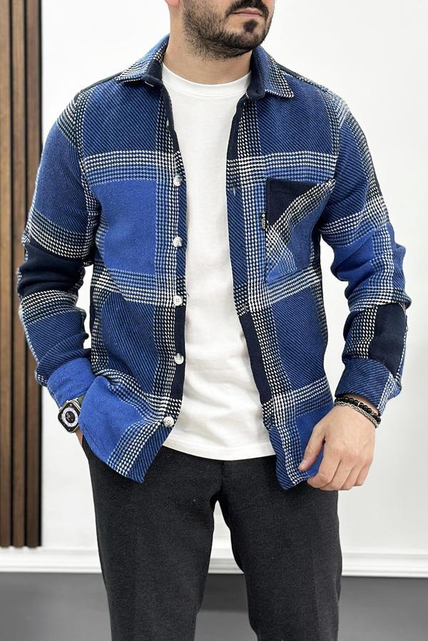 Erkek Kalın Slim Fit Oduncu Gömlek Mavi Edw035 - Image 1