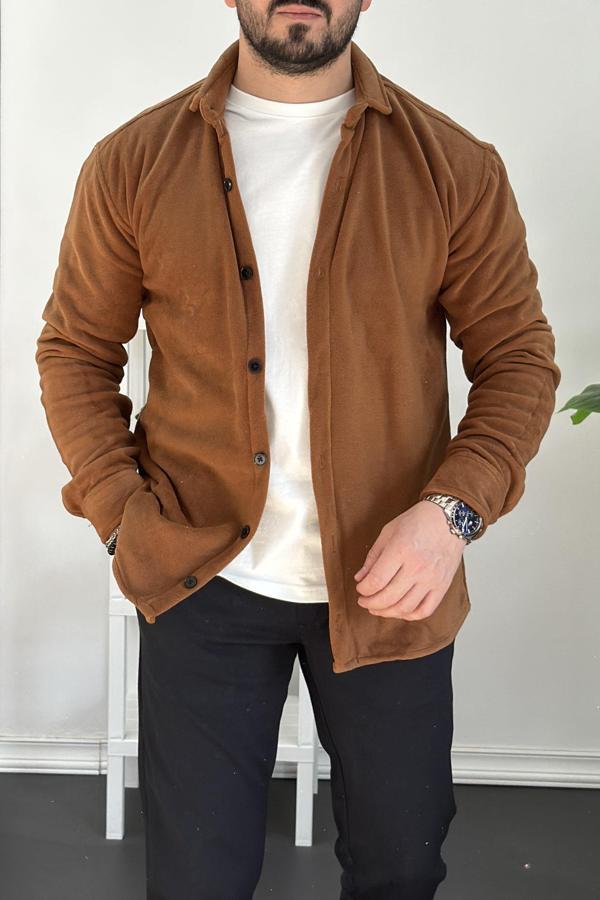 Erkek Slim Fit Polar Gömlek Kahverengi Edw228 - Image 1