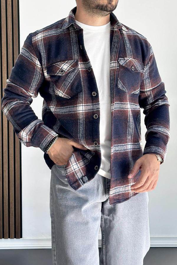 Erkek Normal Kalıp Oduncu Gömlek Lacivert Edw199 - Image 1