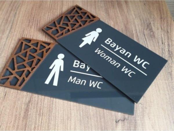 Dekokonsept Ahşap Detaylı Pleksi Wc Tabelası Set - Image 1