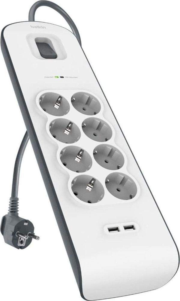 Belkin Bsv804Vf2M 8Li 2M Akım Korumal Priz + 2X2.4A Usb Girişi - Image 1