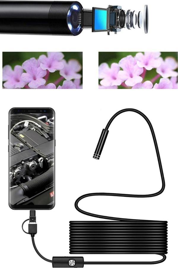 Teknomila Yeni Nesil Su Geçirmez Endoskop Yılan Video Kamera Led'Li 10 Metre 7 Mm Sert Kablo - Image 1