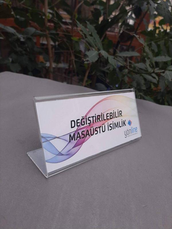 Yönline Şeffaf Değiştirilebilir Yatay Masaüstü Isimlik - 20X7 Cm - Image 1