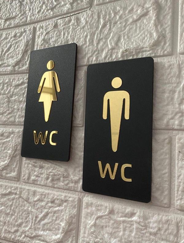 Yönline Gold Aynalı Mdf Serisi Wc Set Yönlendirme Levhası - Image 1