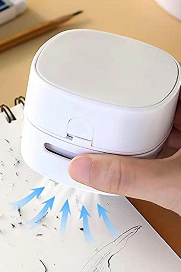 Modaba Mini Masa Üstü Pilli Süpürge Kırıntı Kalıntı Temizleyen Mini Temizleme Robotu Beyaz - Image 1