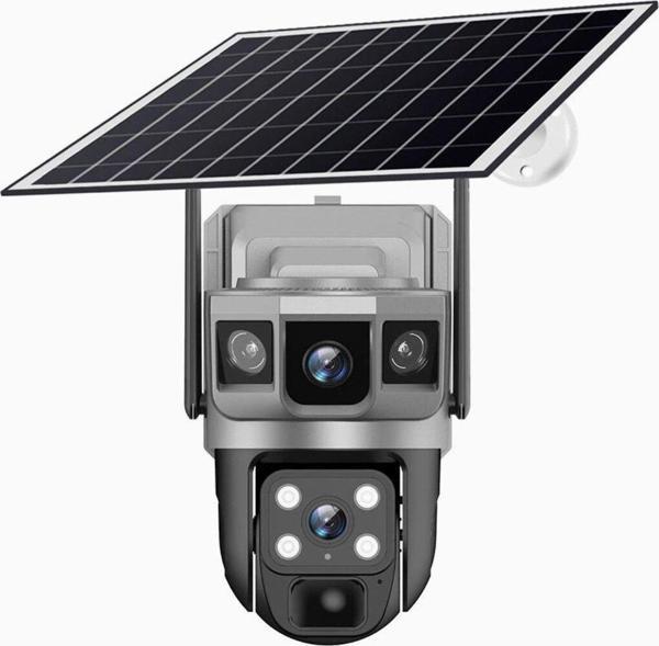 Qasul Solar Güneş Enerjili Çift Kameralı 12Mp 4G Sim Kartlı Ip Güvenlik Kamerası Siyah - Image 1