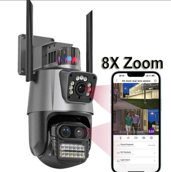 Qasul Su Geçirmez 9Mp Çift Lensli 8X Zomlu Wifi Ptz Pollis Çakarlı Güvenlik Kamerası - Image 1