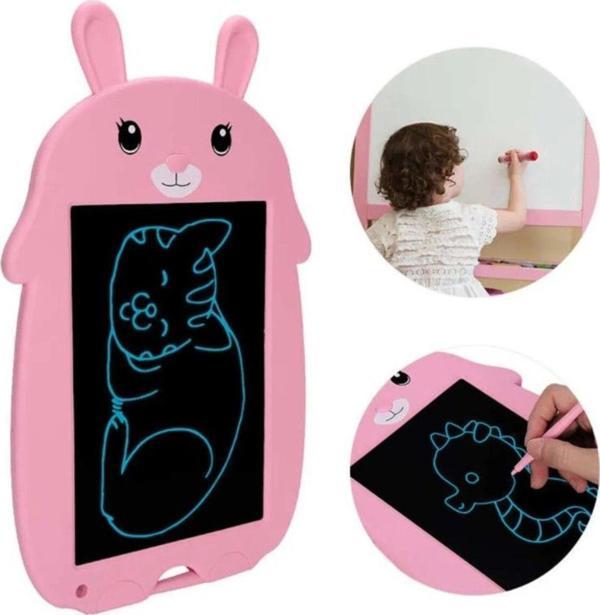 Qasul Tavşan Dijital Çocuk Yazı Tableti Çizim Tahtası Lcd 9 Inc Ekranlı Bilgisayar Pembe - Image 1