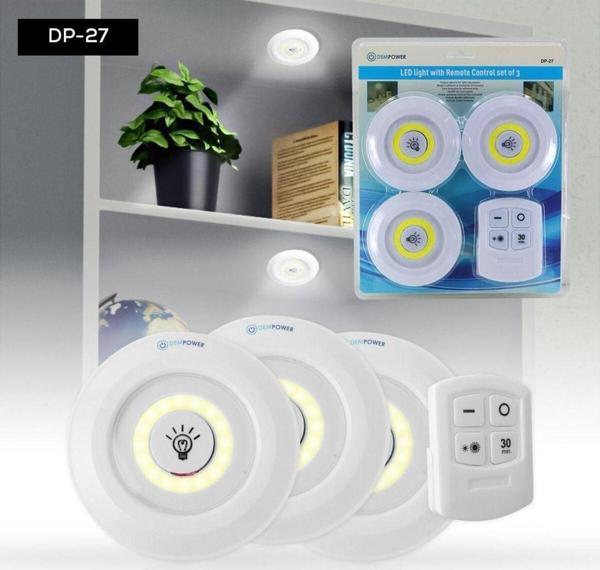 Qasul Uzaktan Kumandalı 3 Lü Spot Beyaz Led Lamba Kablosuz Pilli Işıldak Yapışkanlı - Image 1