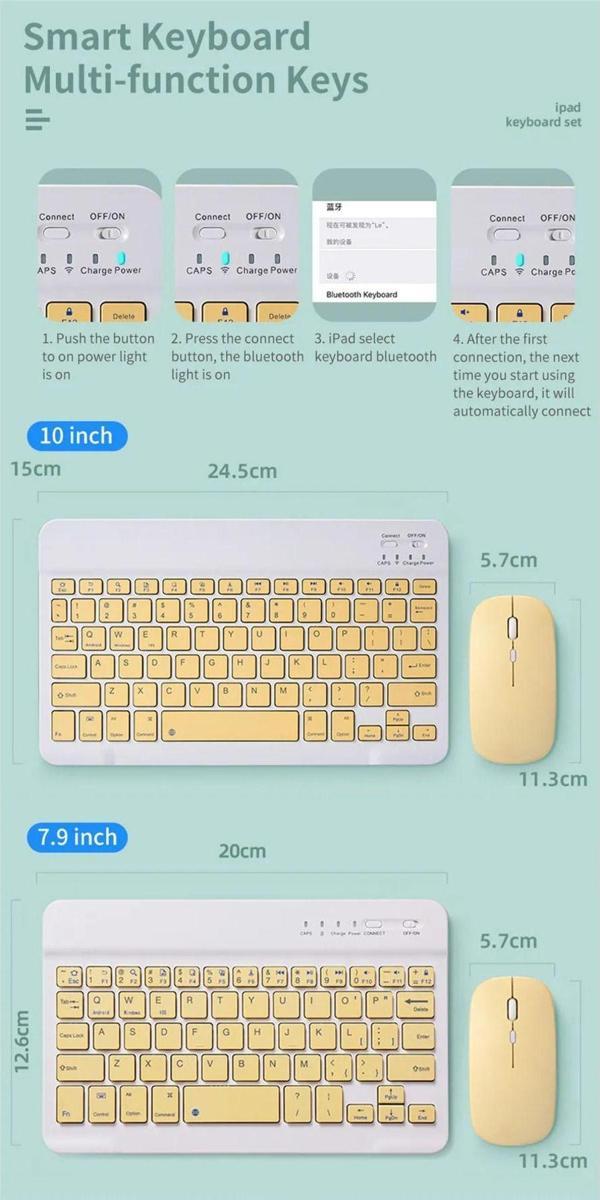 Teknomila Tüm Cihazlara Uyumlu Akıllı Taşınabilir Şarj Edilebilir Kablosuz Bluetooth Klavye + Mause - Image 1