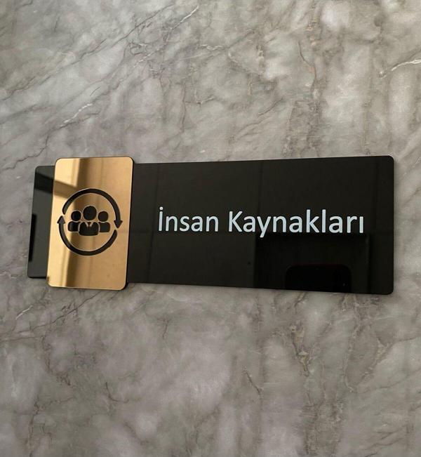 Yönline Bronz Aynalı Siyah Parlak Seri İnsan Kaynakları Kapı Isimliği - Image 1