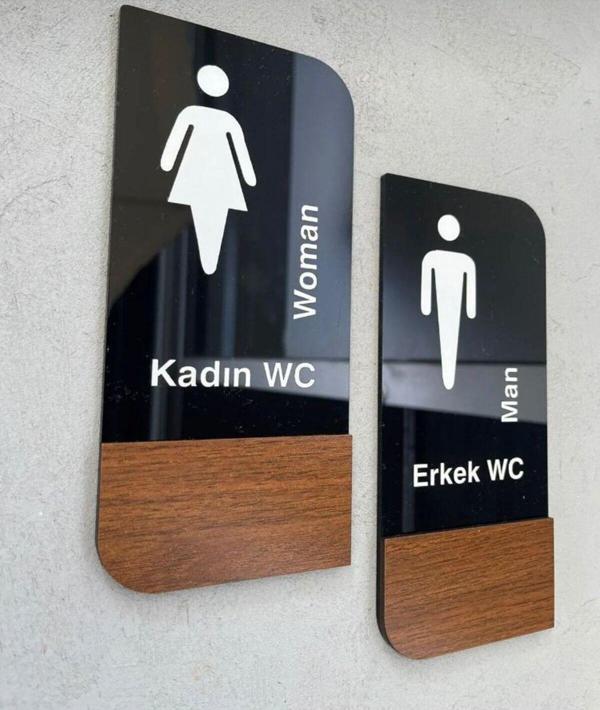Yönline Timber Serisi Erkek Kadın Wc Set Yönlendirme Levhası - Image 1