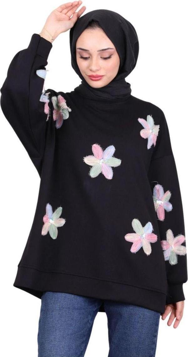 Lonca Tekstil Kadın Tül Çiçek Desenli Tunik /  Sweat L - Image 1