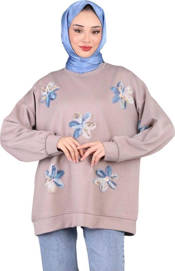 Lonca Tekstil Kadın Tül Çiçek Desenli Tunik /  Sweat M - Image 1