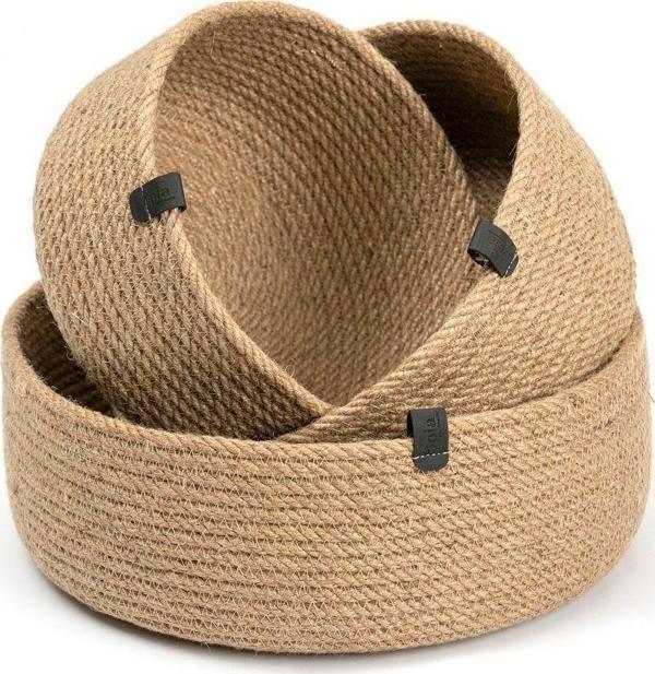 Handmade Opia 3'Lü Jüt Sığ Hasır Sepet, %100 El Yapımı, Hasır, Jüt, Pamuk, Vegan - Image 1