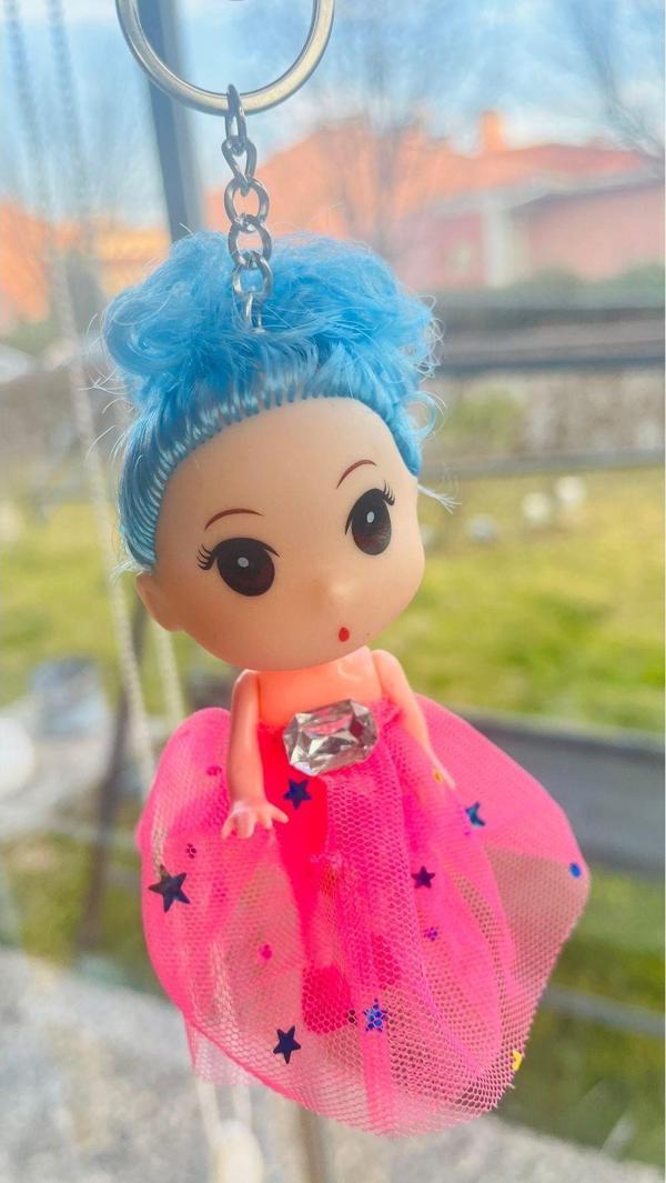 Bright3 Renkli Prenses Temalı Bebek Anahtarlık Taş Ve Tül Detaylı Tasarım Koyu Pembe Tül Etek - Image 1