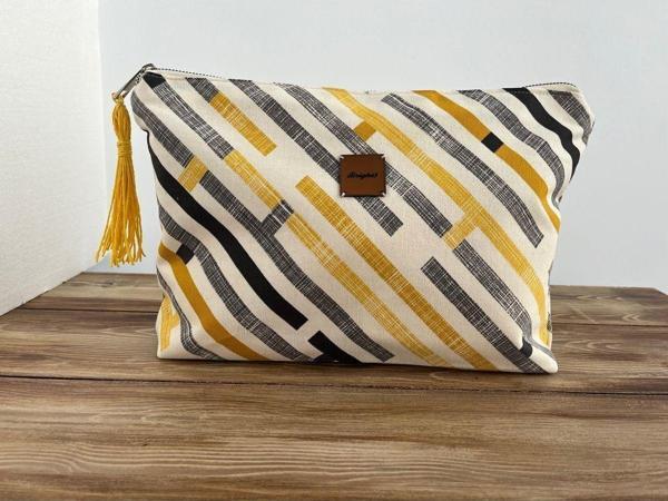 Bright3 Sarı Siyah Çok Renkli  Clutch , Portföy, El Yapımı, Astarlı,Fermuarlı, Püskül Aksesuarlı Çanta - Image 1