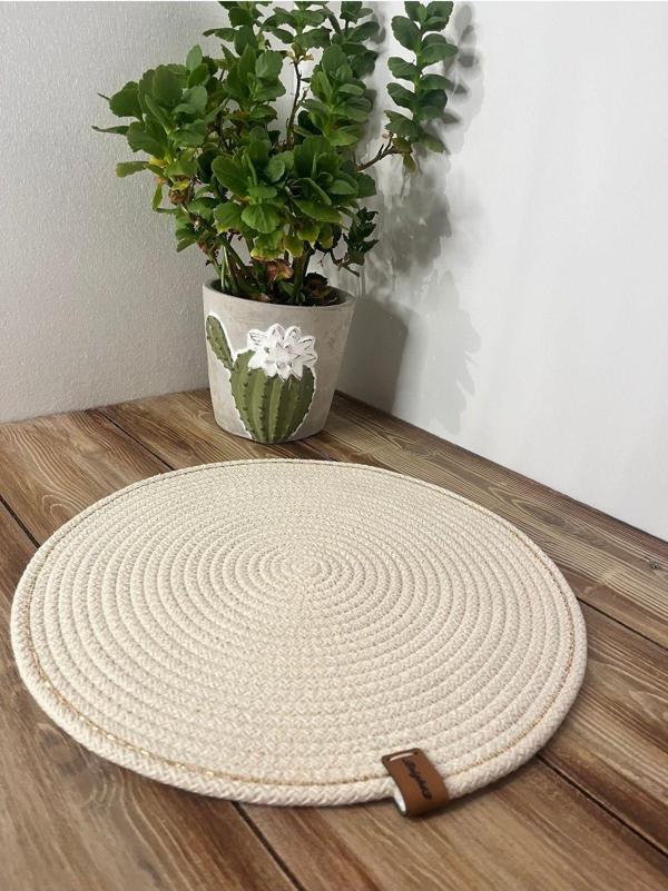 Bright3 Supla,Amerikan Servis , El Yapımı, Jüt, Mutfak,  2 Adet 33 Cm Doğal Pamuk Tres Altın Yaldız - Image 1