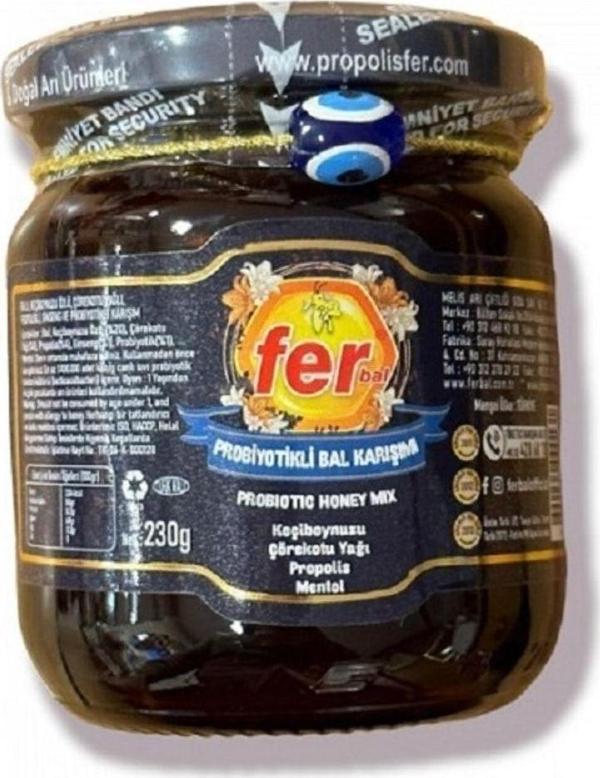 Ferbal Fer Probiyotikli Bal Karışım 230Gr (Keçiboynuzu-Çörekotu Yağı-Propolis-Ginseng-Mentol) - Image 1