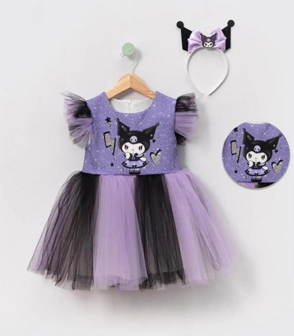Kuromi Baskılı  Kız Elbise 3/10 Yaş - Image 1