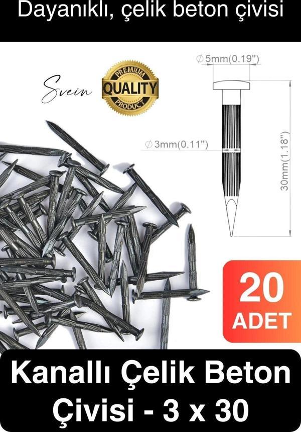 20 Adet 3x30 Kanallı Çelik Beton Çivisi 3 cm Duvar Saat Ayna Resim Tablo Asmak Ahşap Metal Sivri - Image 1