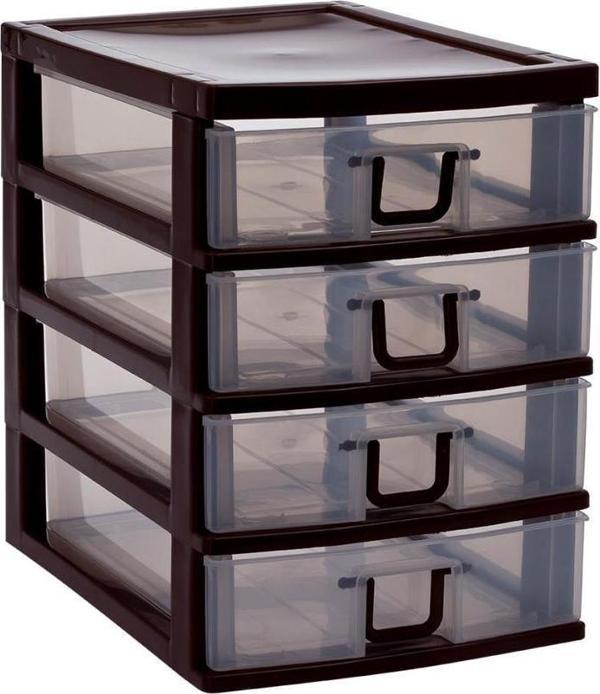 Omnipazar SY-4539 Cindy Box Mini Plastik Komidin Çekmecelik 4 Katlı Kahverengi  - Image 1