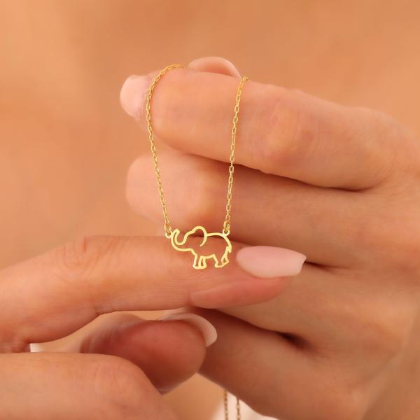 925 Ayar Gümüş Minimal Fil Kolye - Image 1