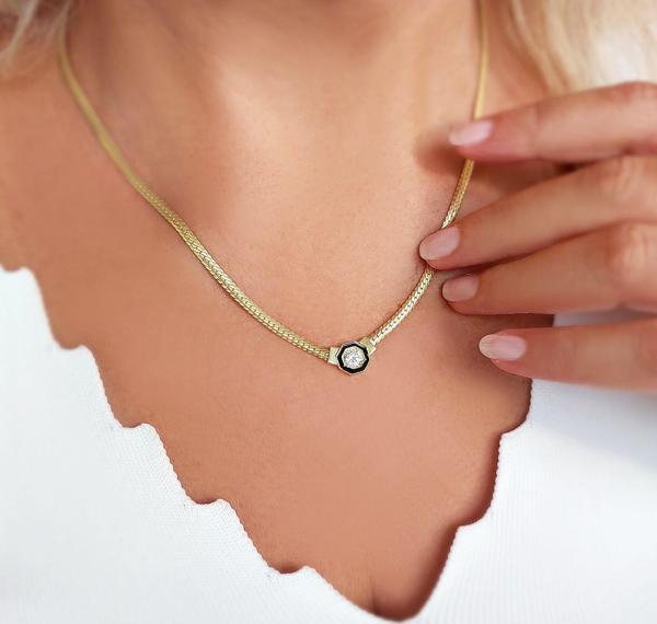 925 Ayar Gümüş Tek Taş Ve Mineli Balık Sırtı Zincirli Serenay Kolye - Image 1