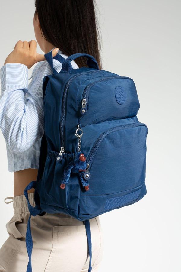 Unisex Suya Dayanıklı Kumaş Laptop Bölmeli 3 Gözlü Lacivert Renkli Okul Seyahat Sırt Çantası - Image 1