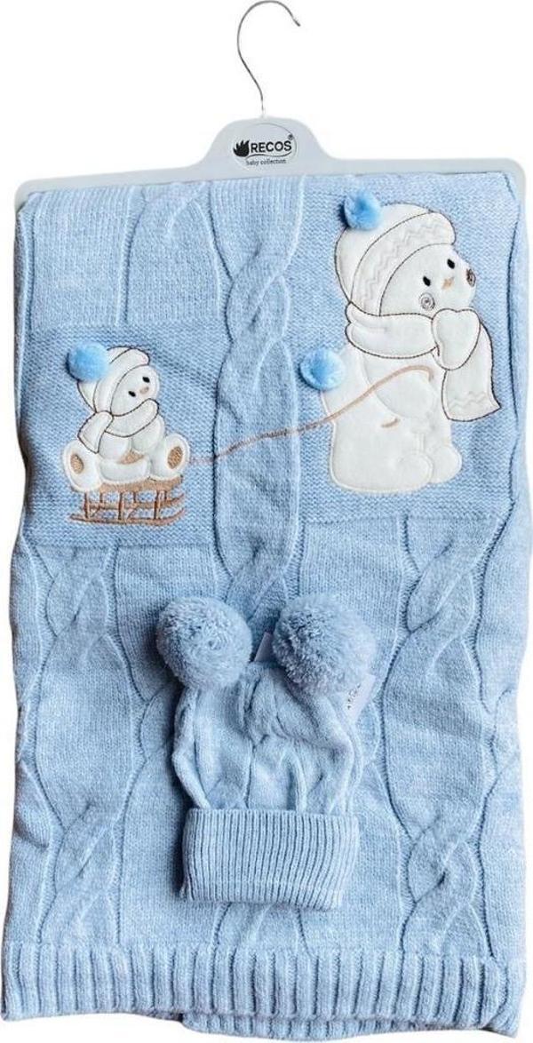 Recos Ayı Desenli Welsoftlu Şapkalı Bebek Battaniyesi - Image 1