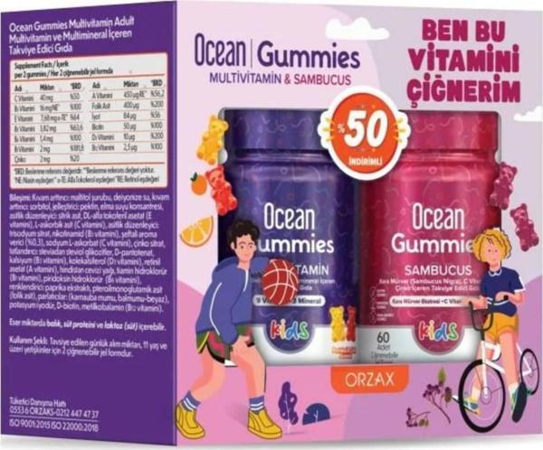 Ocean Gummies Multivitamin Kids 60 Adet Çiğnenebilir + Ocean Sambucus Kids 60 Adet Jel Form - Image 1