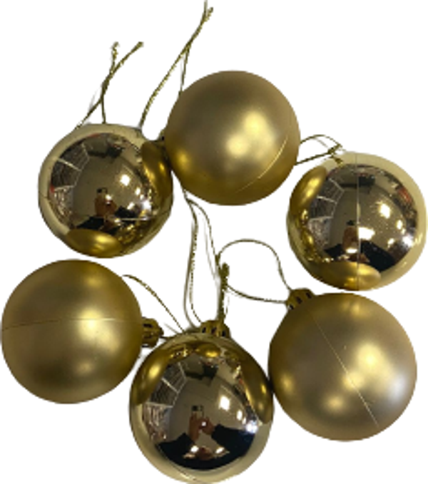 YILBAŞI TOP AĞAÇ SÜSÜ 6'LI 5CM GOLD - Image 1