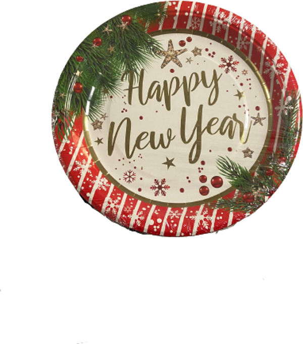 YILBAŞI TABAK VARAK BASKILI HAPPY NEW YEAR 6'LI 23 CM - Image 1