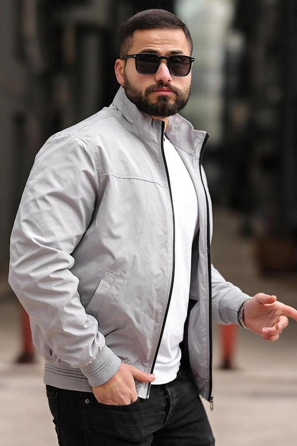 Erkek Gömlek Yaka Baharlık Mont Astarlı Mevsimlik Çeket Gri - Image 1