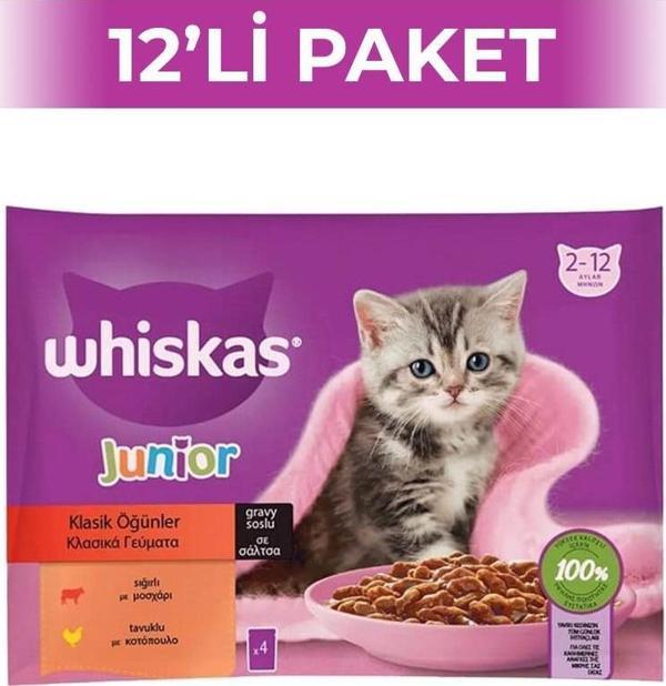 Whiskas Pouch Et Çeşitleri Yavru Kedi Yaş Mama 85 gr 4' lü Paket 12 Adet - Image 1