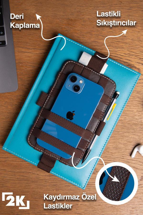 The Hammal by 2K Telefon,Kalem ve Aksesuar Taşıyıcı Ajanda ve Defter Organizeri,Kaydırmaz Lastikli,Vegan,11x21,5 cm. - Image 1