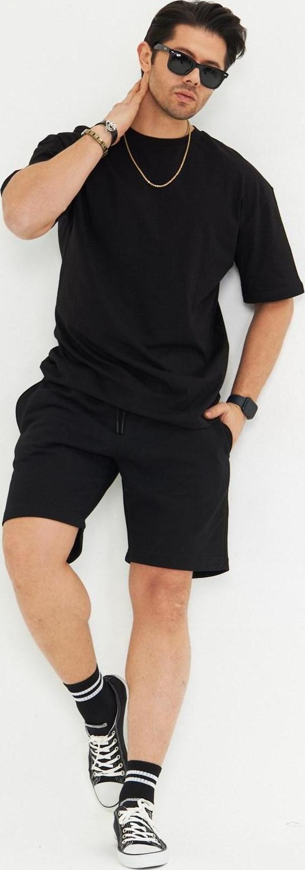 Erkek Pamuklu Basic Oversize  Bisiklet Yaka Kısa Kollu Tişört - Image 1