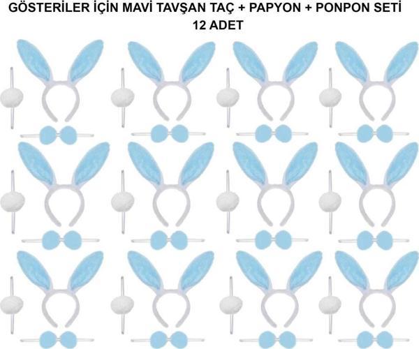 Nessiworld Mavi Tavşan Kostüm Seti – Taç, Papyon, Ponpon (12’li Paket) - Image 1